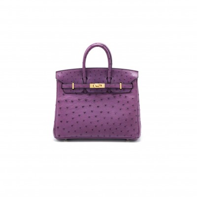 HERMÈS MASTER BIRKIN 25 OSTRICH LEATHER ANEMONE PURPLE GOLD BUCKLE H041944CK62 (25*20*13cm)